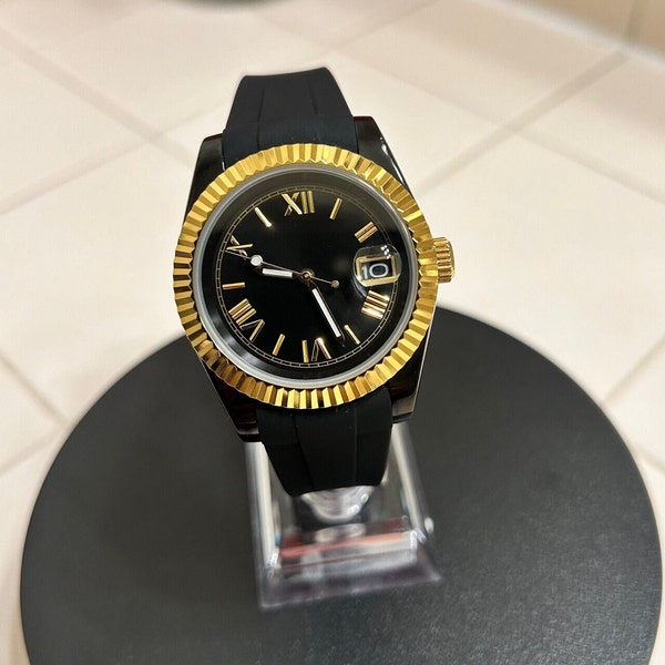 Seiko date mod black and gold two tone NH35