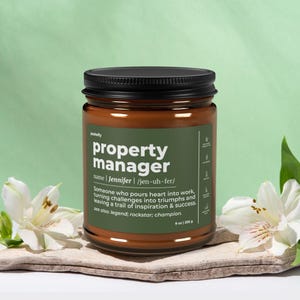 Property Manager Scented Candle Gift for Men Gift for Women Personalized Real Estate Gift Custom Name Scented Soy 9oz Amber Jar Candle CA396