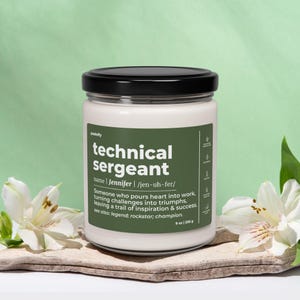 Bougie drôle de sergent technique pour homme et femme Cadeau de remerciement Cadeau personnalisé Nom personnalisé Bougie parfumée au soja 9 oz C400