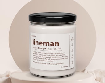 Funny Lineman Scented Candle Gift for Men and Women Personalized Appreciation Gift Custom Name Candle Scented Soy 9oz Candle C460
