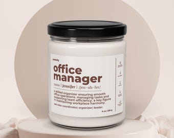 Gepersonaliseerde naam Office Manager Soja Kaars Office Manager cadeau Cadeau voor Office Manager Toekomstige Office Manager afstuderen C291