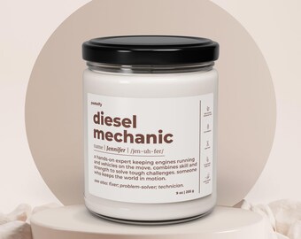 Diesel Mechanic Duftkerze Geschenk für Männer Geschenk für Frauen Personalisierte Wertschätzung Geschenk Benutzerdefinierte Name Kerze Duftkerze Soja 9oz C489
