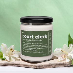 Vela divertida de secretario de tribunal, regalo para hombres y mujeres, regalo de agradecimiento, regalo de agradecimiento, vela de soja perfumada con nombre personalizado de 9 oz C388