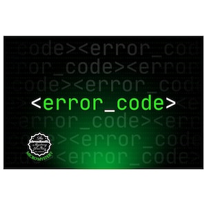 Könnte beinhalten: Ein grüner und schwarzer digitaler Hintergrund mit dem Text "<error_code>" in Weiß. Der Text wird in kleineren Größen im gesamten Hintergrund wiederholt. Ein Logo für "The Deadbolt Mystery Society" befindet sich in der linken unteren Ecke.
