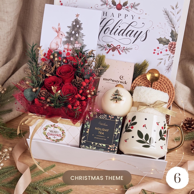 Cozy Gift Box, Comfort Gift, Thinking of You, Christmas Gift Basket with Blanket, Tea & Mug Set Gift Box 6