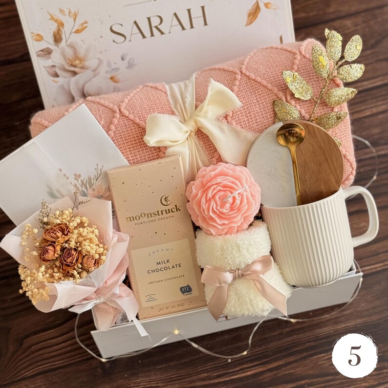 Cozy Gift Box for Her: Blanket, Mug, Flowers & More Gift Box 5