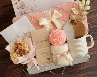 Valentine's Gift Box for Her: Knit Blanket, Soy Candle & Chocolate