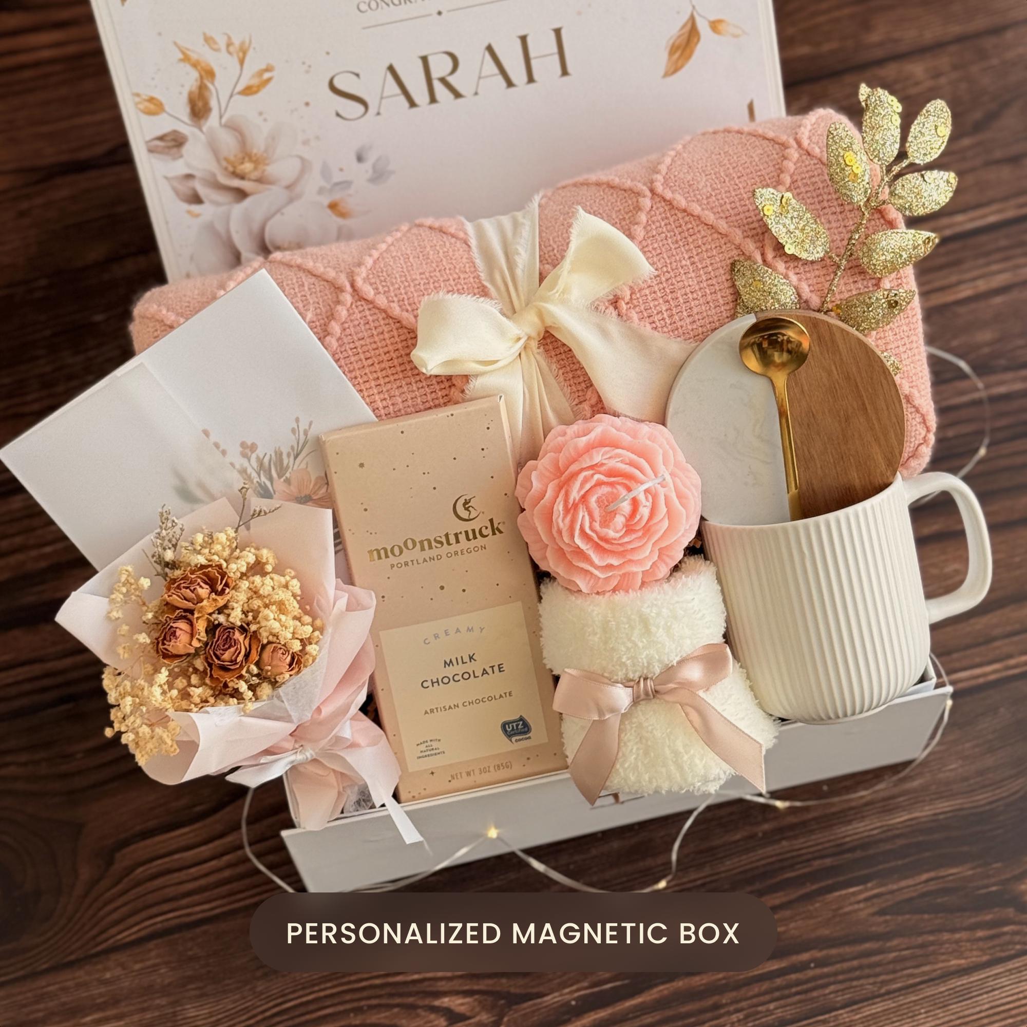 Valentine's Gift Box for Her: Knit Blanket, Soy Candle & Chocolate