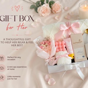 Gift Box for Her — a thoughtful romantic gift to help her relax, a mini 
spa experience with dried flowers, candle, and cozy comforts