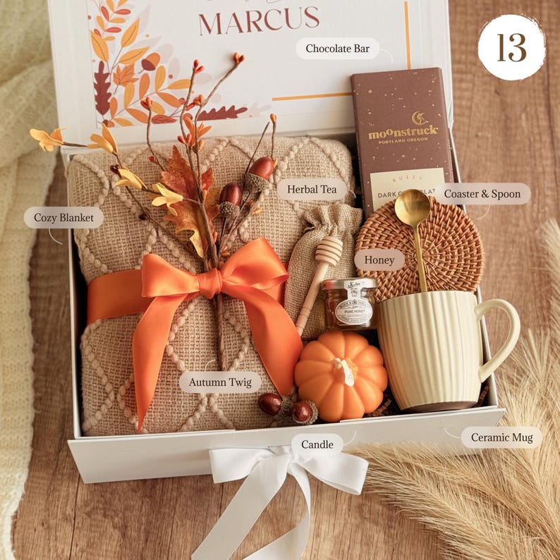Caja de regalo otoñal acogedora con manta y vela: regalo de agradecimiento Gift Box 13