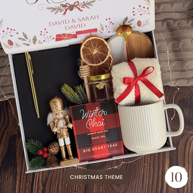Cozy Gift Box, Comfort Gift, Thinking of You, Christmas Gift Basket with Blanket, Tea & Mug Set Gift Box 10