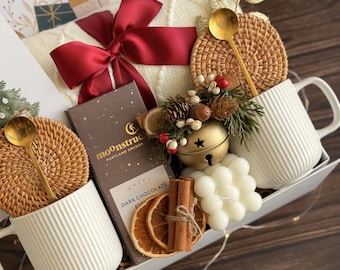 Curated Gift Box Set: Knit Blanket, Mug, Candle & Chocolate