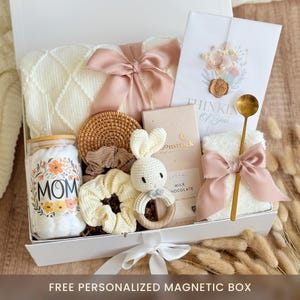 New Mom Gift Box: Knit Blanket, Crochet Rattle & Personalized Box