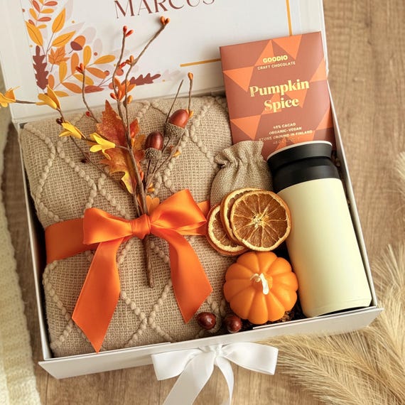 Cozy Fall Gift Box with Blanket & Candle: Thank You Gift