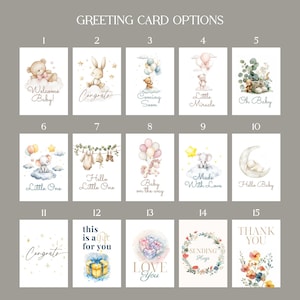 May include: A collection of 15 greeting cards with watercolor illustrations. The cards feature baby-themed designs with text like "Welcome Baby!", "Little Miracle", and "Baby on the way". Other cards say "Thank You" and "Love You".