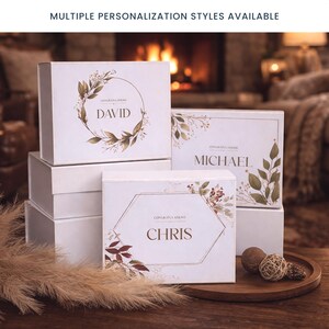 Multiple personalization styles for gift box for men with custom names like David, Michael or Chris