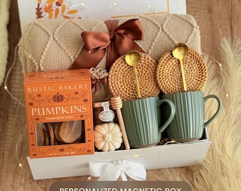 Cozy Autumn Gift Box: Knit Blanket, Mug, Succulent & Treats