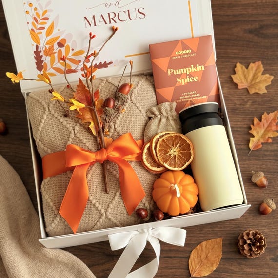 Fall Host Gift, Thank You Gift Box for Her, Harvest Basket, Cozy Fall Gift with Blanket and Candle, Client Gift, Teacher Appreciation