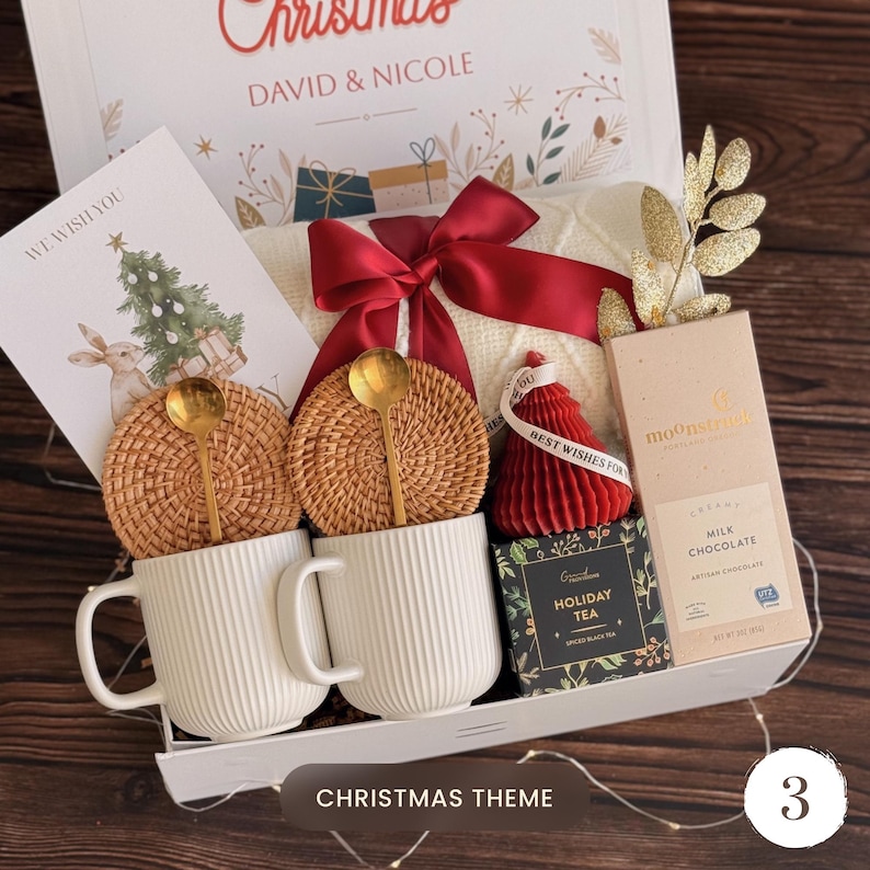 Cozy Gift Box, Comfort Gift, Thinking of You, Christmas Gift Basket with Blanket, Tea & Mug Set Gift Box 3
