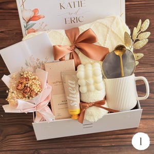 Cozy Gift Box for Her: Blanket, Mug, Flowers & More Gift Box 1