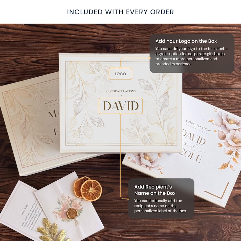 Add your logo or recipient name on the gift box for him — corporate gift option for businesses and groomsmen