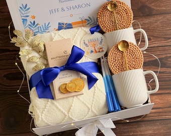 Hanukkah Gift Box : Knit Blanket, Mug, and Kosher Treats