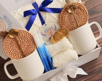 Hanukkah Gift Box For Two: Knit Blanket, Mug & Treats