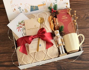 New Year Gift Box With Blanket, Employee Gift Box cozy holiday gifts Cozy Christmas gift basket