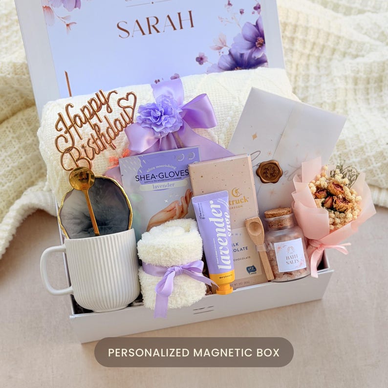 Women Birthday Gift Box, Birthday Gift for Her, Cozy Gift Basket, Sending Hugs Gift, Care Package for Her, Mom Birthday Gift, Sister Gift image 1