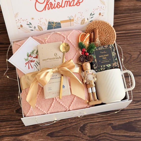 Christmas Hygge Gift Box For Women Self Care Package Winter Gift Box Gift Basket For Her Cozy Blanket Gift Basket for Women