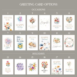 Free greeting card options included for any occasion — Happy Birthday, 
Thank You, Anniversary, Mothers Day, and more for your gift basket