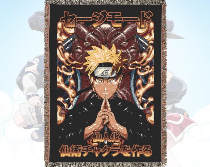 Anime & Manga Woven Blanket – 100% Cotton Throw with Fringe, Otaku Room Decor, Cozy Anime Gift, Wall Tapestry or Couch Accent