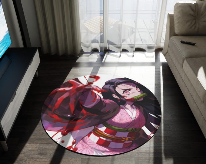 Anime & Manga Round Rug – 60" Otaku Room Decor, Gaming Floor Mat, Anime Watch Party Gift, Durable Chenille Rug for Bedroom or Den