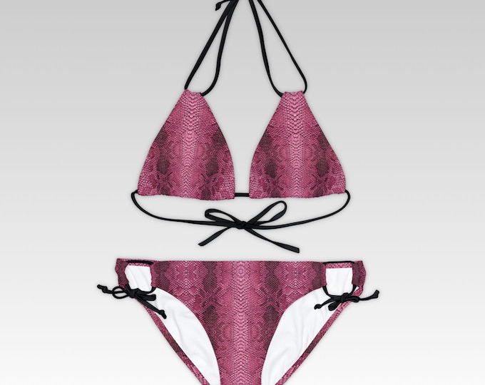 Pink Snake Skin Pattern Bikini | Strappy Two-Piece Swimsuit | Festival Swimwear, Rave bikini set, Party bikini set | Gifts for girls