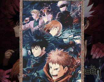Couverture tissée anime et manga - Jeté 100 % coton avec franges, décoration de chambre otaku, cadeau anime douillet, tapisserie murale ou élément de décoration de canapé