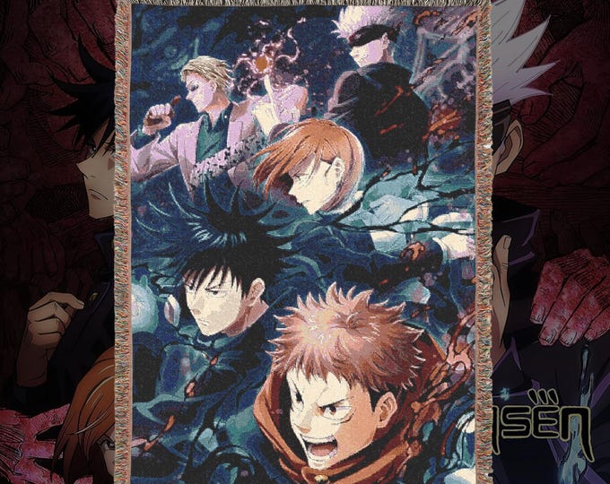 Anime & Manga Woven Blanket – 100% Cotton Throw with Fringe, Otaku Room Decor, Cozy Anime Gift, Wall Tapestry or Couch Accent