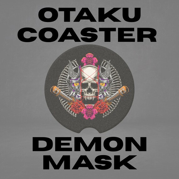 Otaku Demon Mask Car Coaster, Japanese Art Car Accessory, Stone Cup Holder Insert, Road Trip Gift, Asian Decor, Travel Coaster, Car Gift