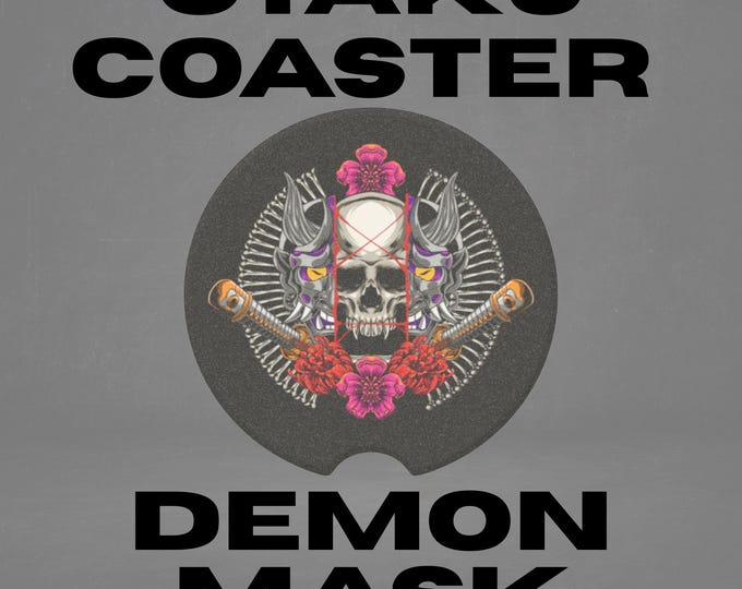 Otaku Demon Mask Car Coaster, Japanese Art Car Accessory, Stone Cup Holder Insert, Road Trip Gift, Asian Decor, Travel Coaster, Car Gift