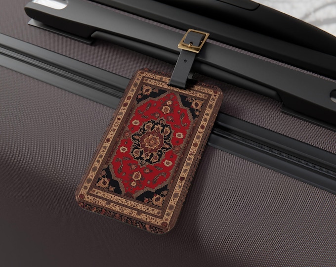 Colorful Persian Rug Luggage Tag for Suitcases & Backpacks, Vintage Travel Accessory, Boho Bag Tag, Gift for Travelers, Unique Baggage Tag
