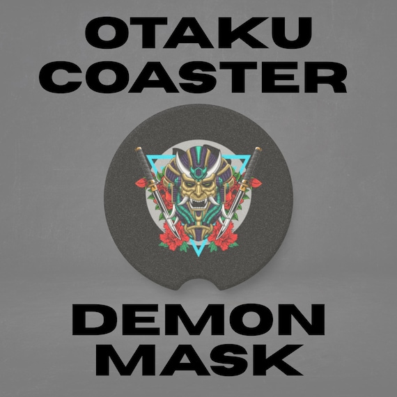 Otaku Demon Mask Car Coaster, Japanese Art Car Accessory, Stone Cup Holder Insert, Road Trip Gift, Asian Decor, Travel Coaster, Car Gift