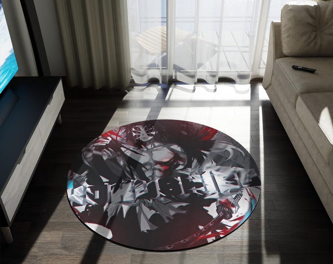 Anime & Manga Round Rug – 60" Otaku Room Decor, Gaming Floor Mat, Anime Watch Party Gift, Durable Chenille Rug for Bedroom or Den