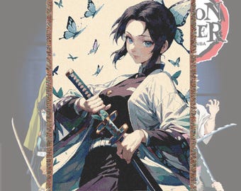 Couverture tissée anime et manga - Jeté 100 % coton avec franges, décoration de chambre otaku, cadeau anime douillet, tapisserie murale ou élément de décoration de canapé