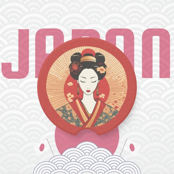 Geisha Car Coaster, Japanese Art Car Accessory, Stone Cup Holder Insert, Road Trip Gift, Asian Decor, Travel Coaster, Car Essentials