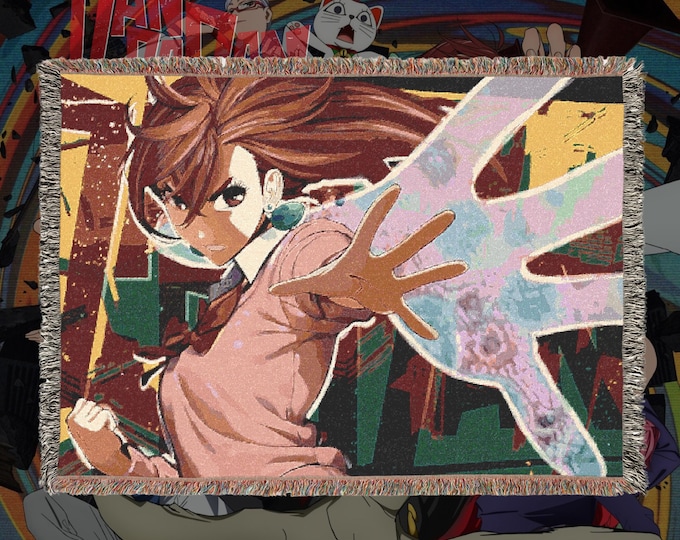 Anime & Manga Woven Blanket – 100% Cotton Throw with Fringe, Otaku Room Decor, Cozy Anime Gift, Wall Tapestry or Couch Accent