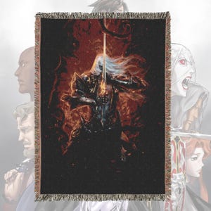 Anime Throw Blankets Castle Art - Woven 100% Premium Cotton Blanket with Colorful Fringe - Cozy Home Decor, Wall Tapestry, Gift