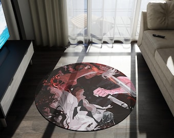 Anime & Manga Round Rug – 60" Otaku Room Decor, Gaming Floor Mat, Anime Watch Party Gift, Durable Chenille Rug for Bedroom or Den