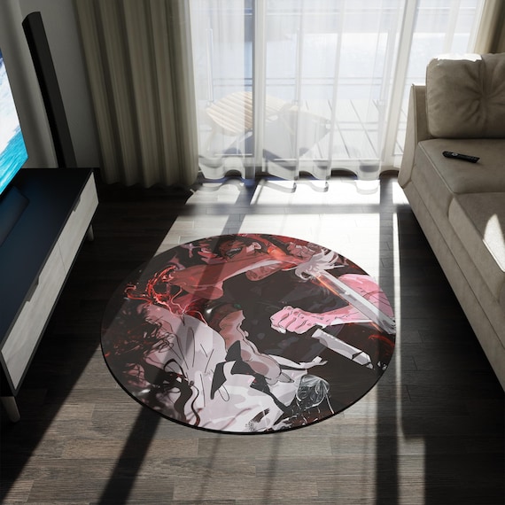 Anime & Manga Round Rug – 60" Otaku Room Decor, Gaming Floor Mat, Anime Watch Party Gift, Durable Chenille Rug for Bedroom or Den