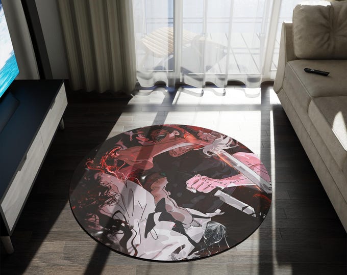 Anime & Manga Round Rug – 60" Otaku Room Decor, Gaming Floor Mat, Anime Watch Party Gift, Durable Chenille Rug for Bedroom or Den