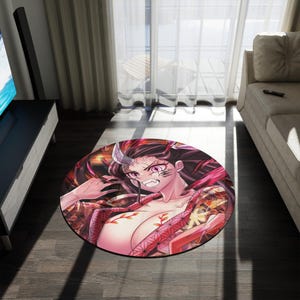 Anime & Manga Round Rug – 60&quot; Otaku Room Decor, Gaming Floor Mat, Anime Watch Party Gift, Durable Chenille Rug for Bedroom or Den