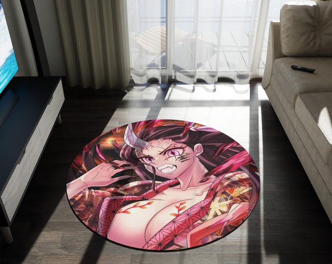 Anime & Manga Round Rug – 60" Otaku Room Decor, Gaming Floor Mat, Anime Watch Party Gift, Durable Chenille Rug for Bedroom or Den